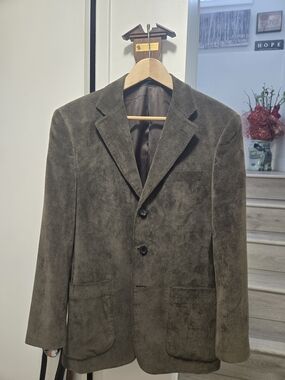 Giorgio Armani Black Label Olive Silk/wool Corduroy Blazer 48 IT